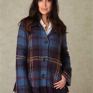 Free People Plaid Fringe Sweater Swing coat S/P